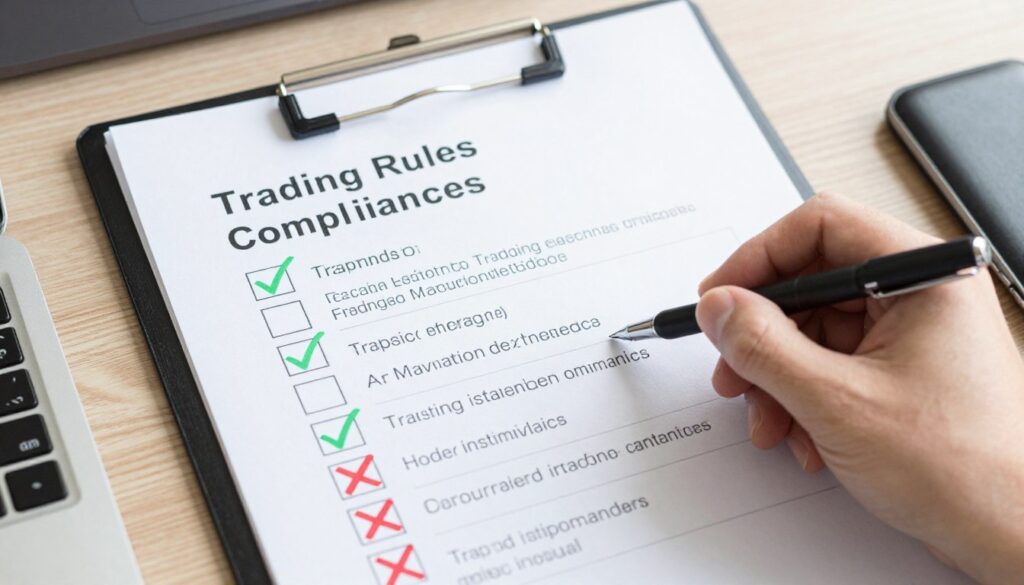 Trading rules document checklist with approved and restricted strategies highlighted