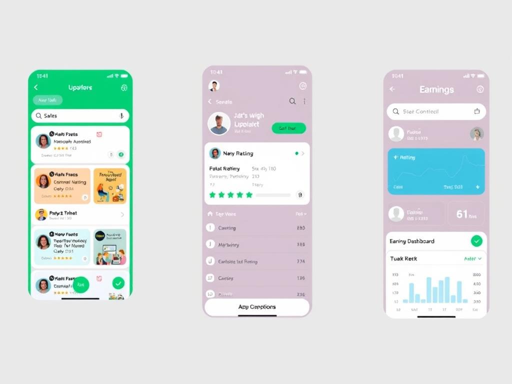 Upwork app showing job listings and freelancer dashboard