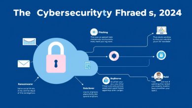 Visual representation of common cybersecurity threats including phishing, malware, and ransomware attacks