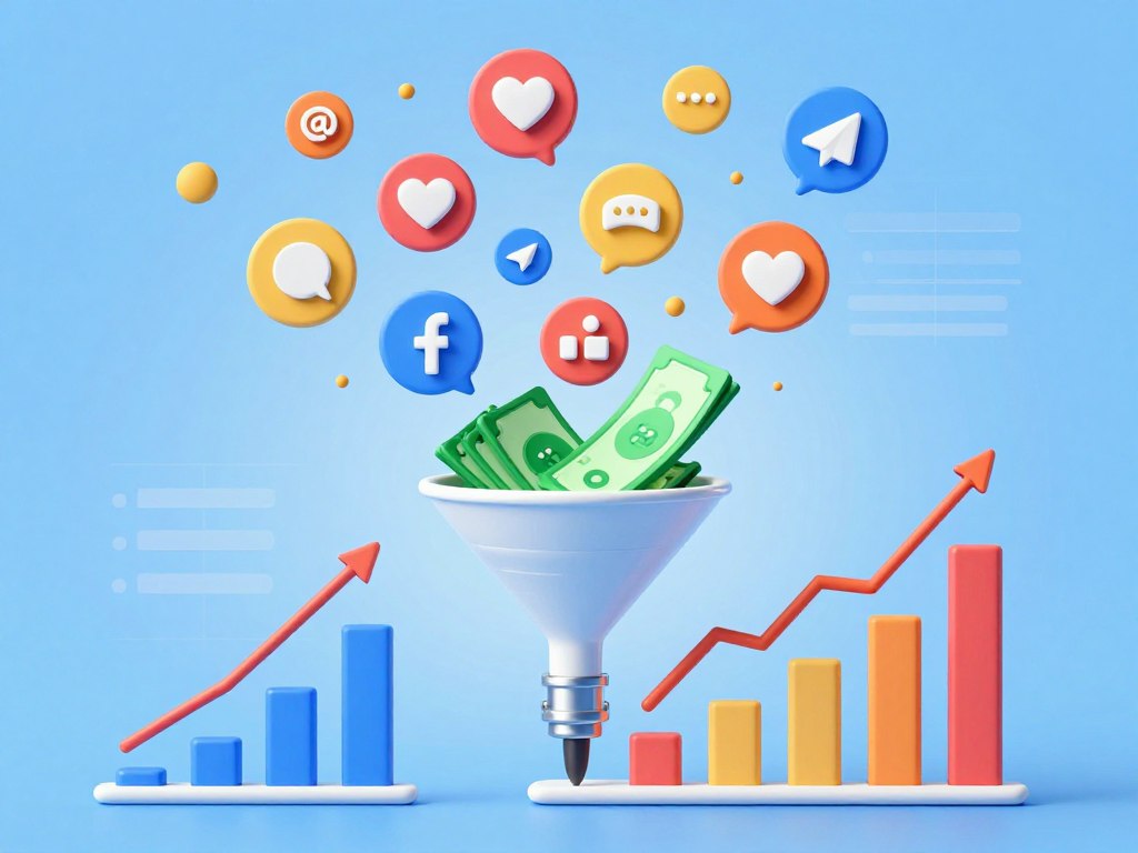 Visual representation of social media engagement converting to revenue streams