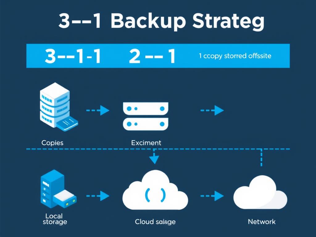 Visual representation of the 3-2-1 backup strategy showing local and cloud backup solutions