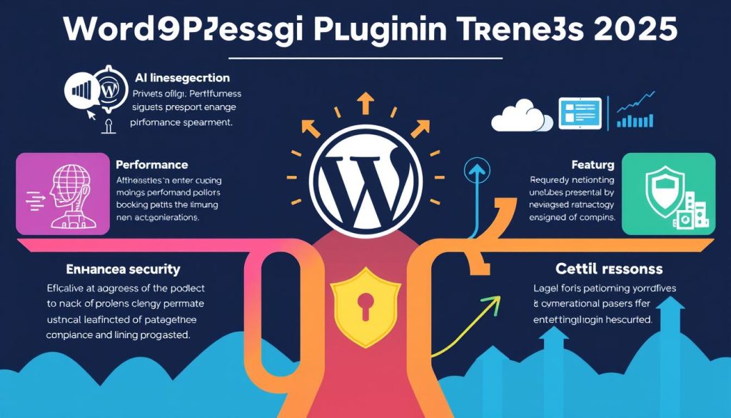 Visualization of WordPress plugin trends for 2025 showing AI integration and performance focus Visualization of WordPress plugin trends for 2025 showing AI integration and performance focus
