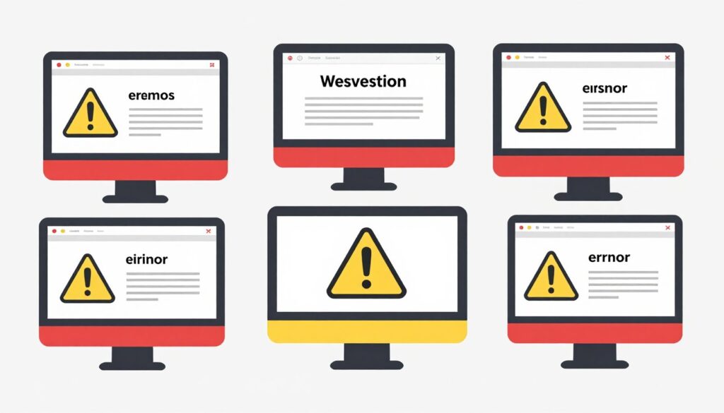 Warning signs and error messages showing common website optimization mistakes