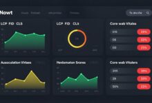 Website speed optimization dashboard showing Core Web Vitals metrics and performance scores