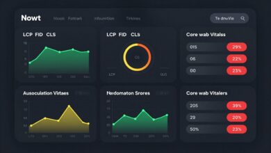 Website speed optimization dashboard showing Core Web Vitals metrics and performance scores
