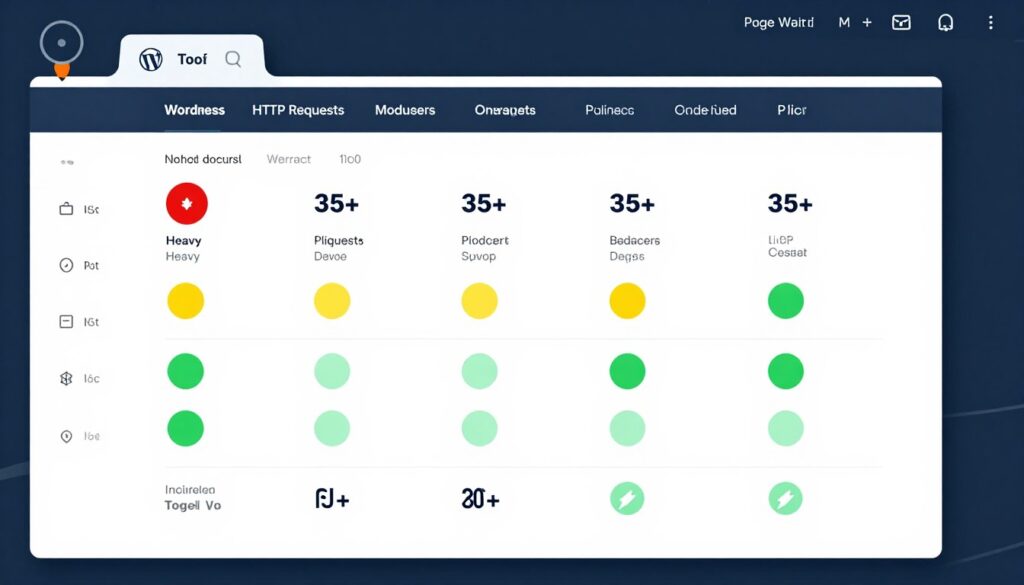WordPress dashboard showing excessive plugin count with performance impact indicators