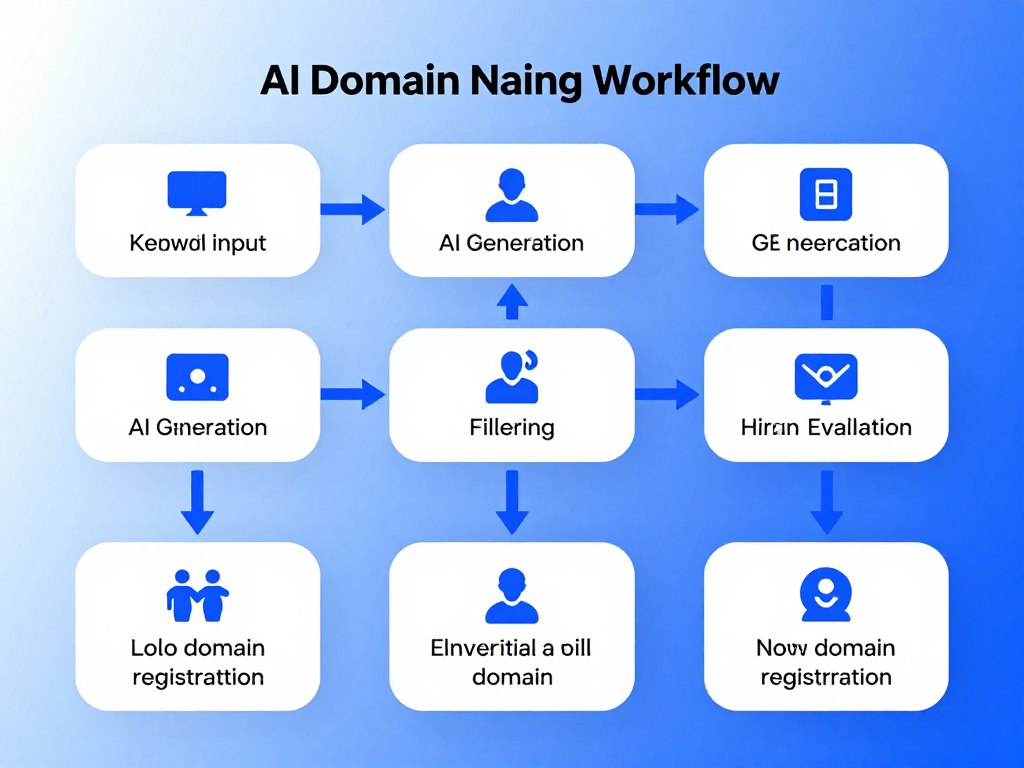 Workflow diagram showing AI domain naming process from input to selection