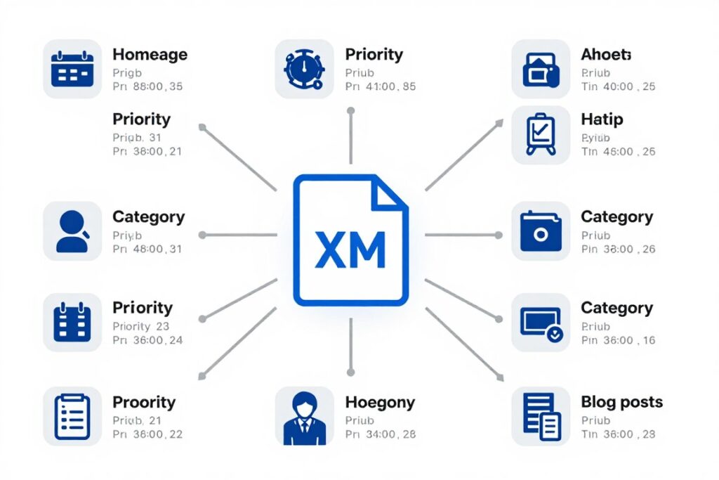 XML sitemap structure showing hierarchical organization of website pages