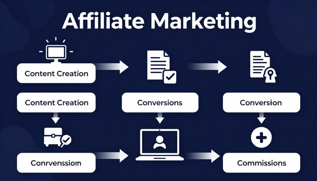 affiliate marketing funnel showing content creation to commission earnings