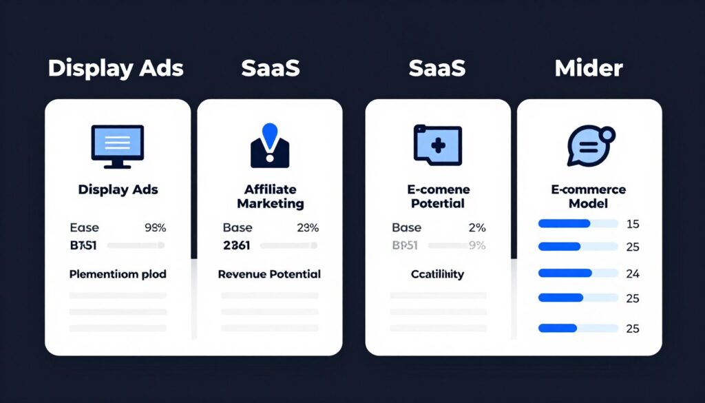 side-by-side comparison of four website monetization models